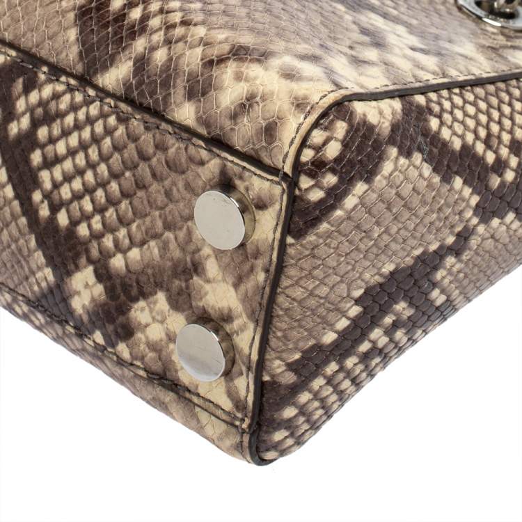Pre Owned MICHAEL Michael Kors Beige Python Embossed Leather Mini Cynthia Tote