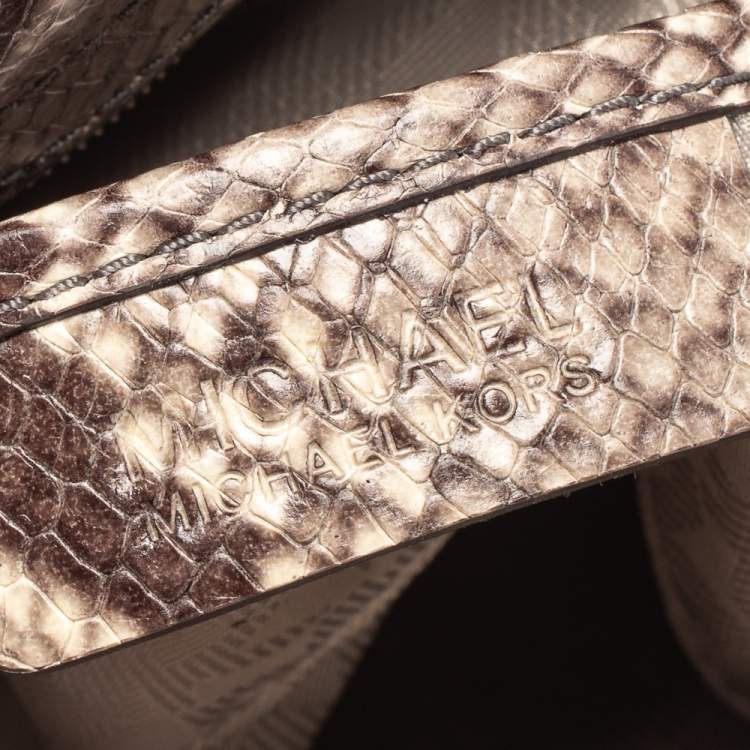 Pre Owned MICHAEL Michael Kors Beige Python Embossed Leather Mini Cynthia Tote