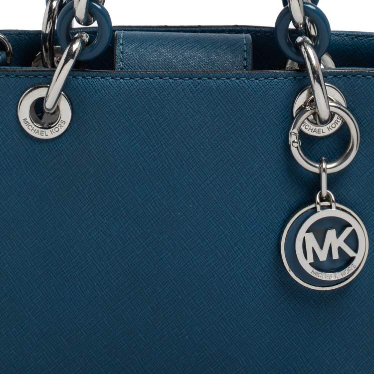 Pre Owned MICHAEL Michael Kors Blue Leather Mini Cynthia Tote