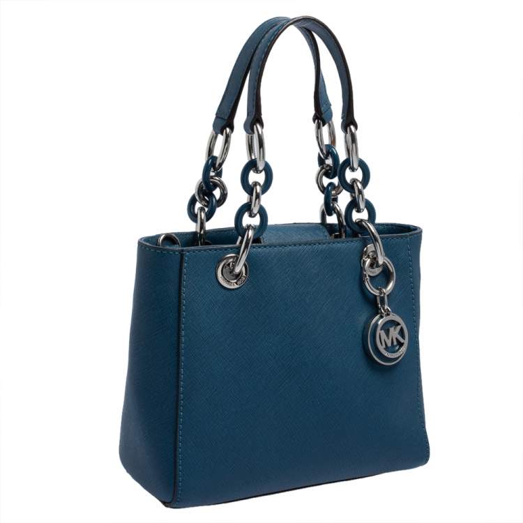 Pre Owned MICHAEL Michael Kors Blue Leather Mini Cynthia Tote