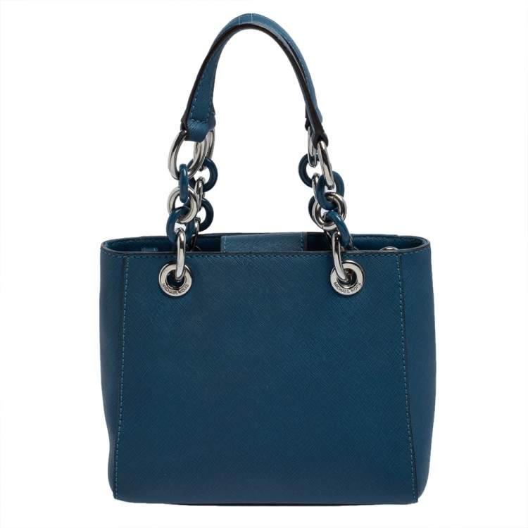 Pre Owned MICHAEL Michael Kors Blue Leather Mini Cynthia Tote