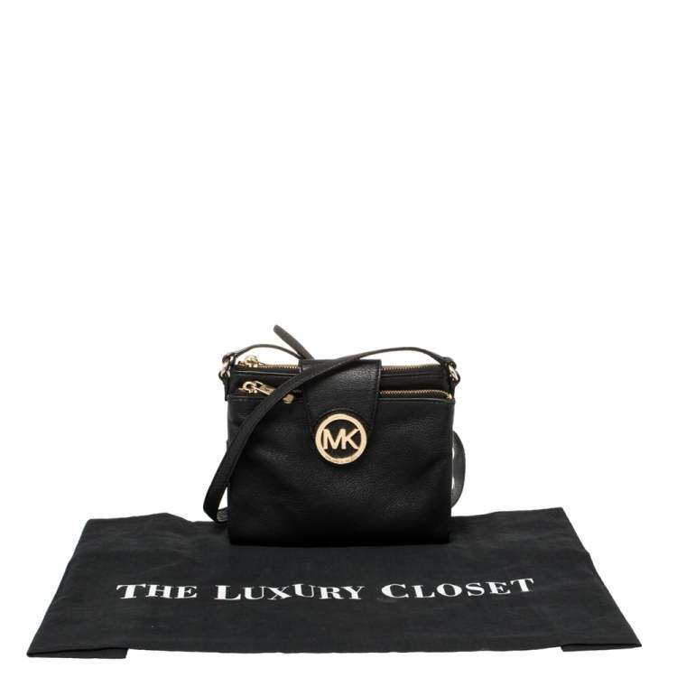 Pre Owned MICHAEL Michael Kors Black Leather Large Fulton Crossbody Bag