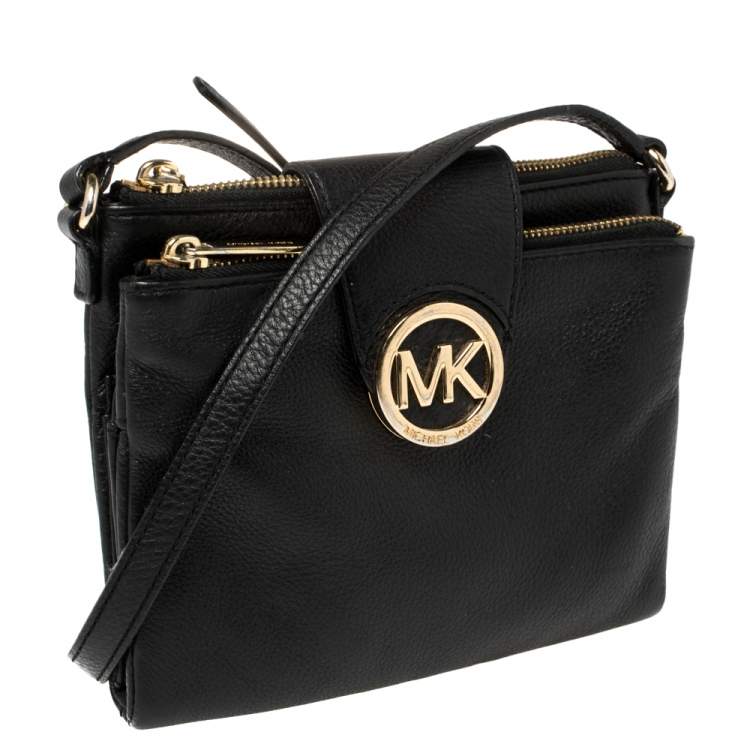 Pre Owned MICHAEL Michael Kors Black Leather Large Fulton Crossbody Bag