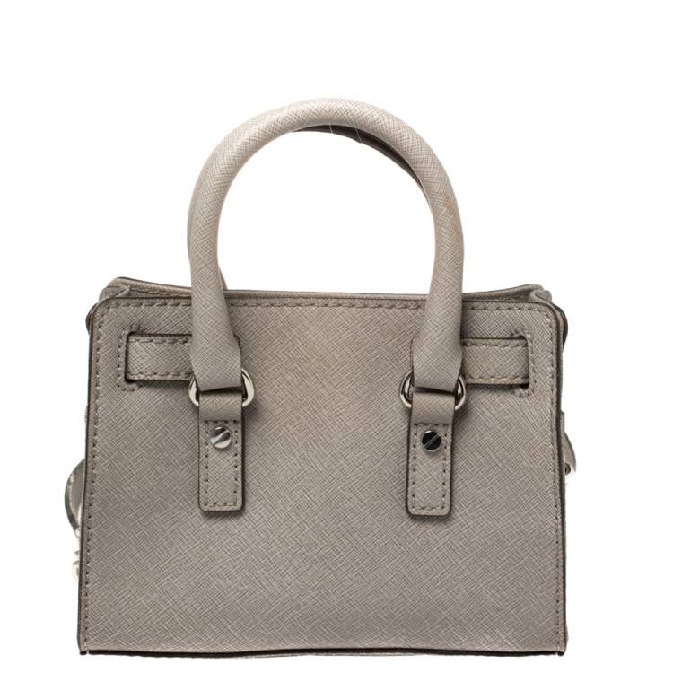 Pre Owned MICHAEL Michael Kors Grey Leather Mini Hamilton Crossbody Bag