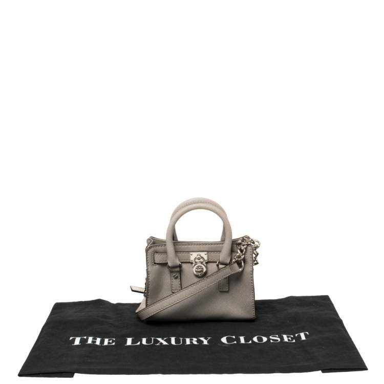 Pre Owned MICHAEL Michael Kors Grey Leather Mini Hamilton Crossbody Bag