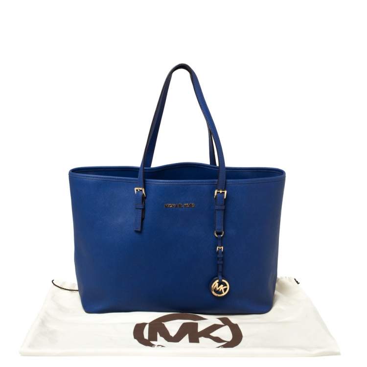 Pre Owned Michael Kors Royal Blue Saffiano Leather Large Jet Set Travel Tote