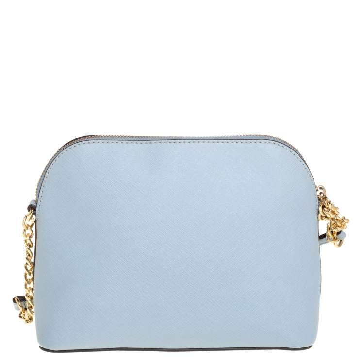 Pre Owned MICHAEL Michael Kors Powder Blue Saffiano Leather Medium Cindy Dome Crossbody Bag