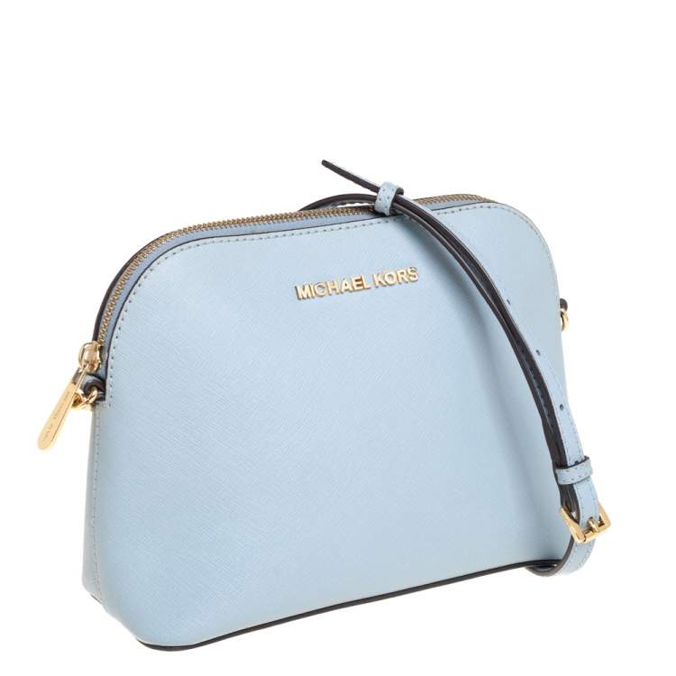 Pre Owned MICHAEL Michael Kors Powder Blue Saffiano Leather Medium Cindy Dome Crossbody Bag