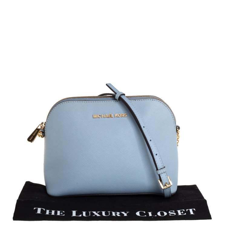 Pre Owned MICHAEL Michael Kors Powder Blue Saffiano Leather Medium Cindy Dome Crossbody Bag