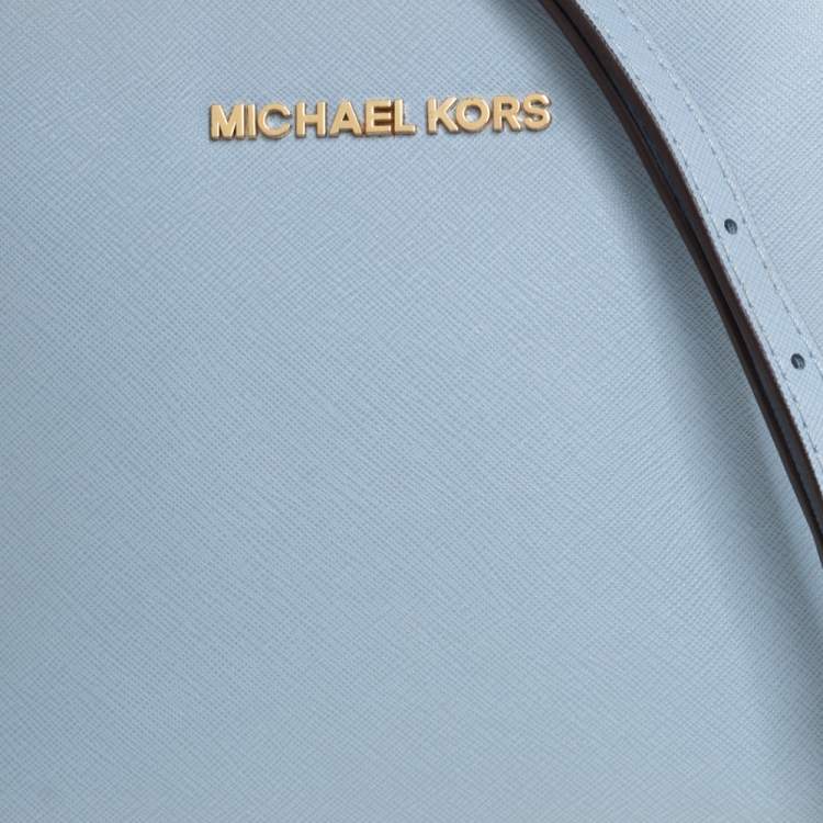 Pre Owned MICHAEL Michael Kors Powder Blue Saffiano Leather Medium Cindy Dome Crossbody Bag