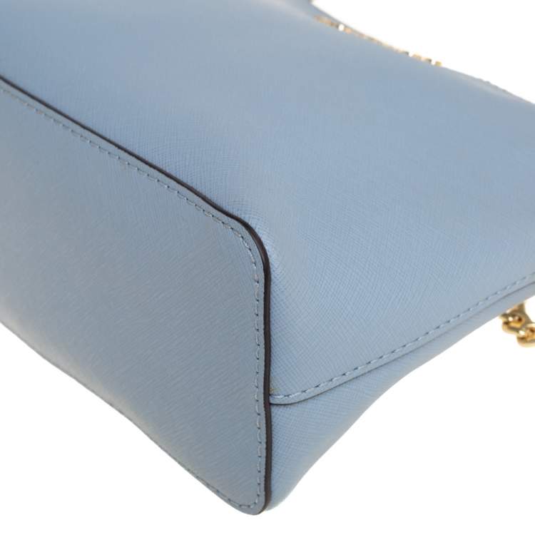 Pre Owned MICHAEL Michael Kors Powder Blue Saffiano Leather Medium Cindy Dome Crossbody Bag