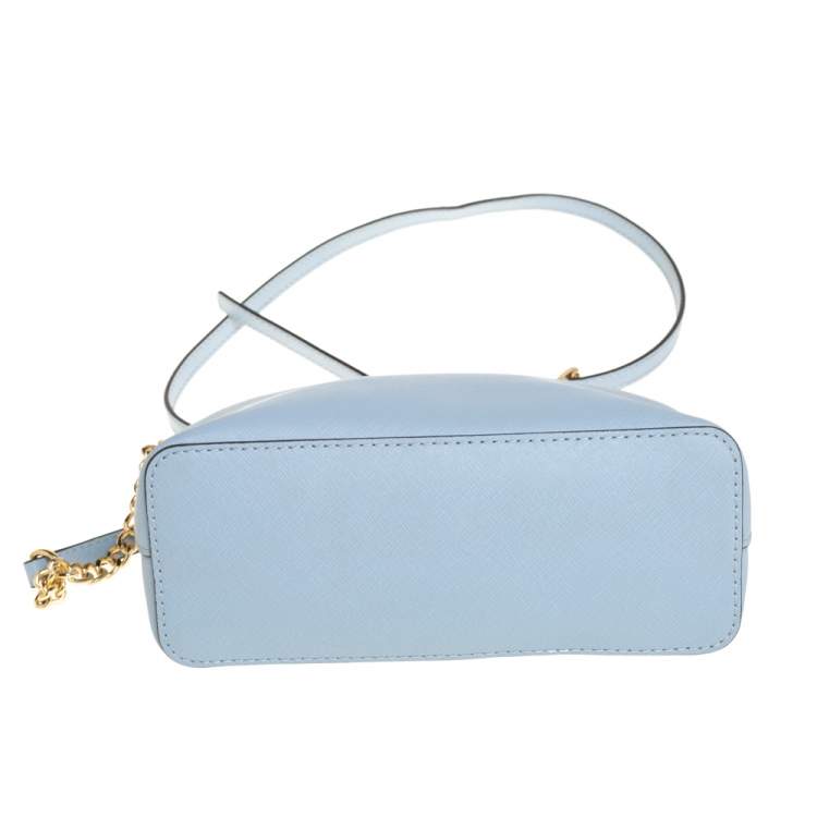 Pre Owned MICHAEL Michael Kors Powder Blue Saffiano Leather Medium Cindy Dome Crossbody Bag