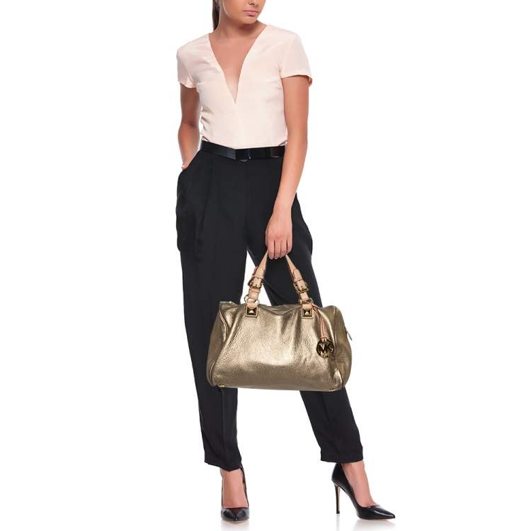 مملوكة مسبقًا MICHAEL Michael Kors Metallic Gold Leather Large Grayson Satchel