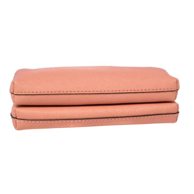 Pre Owned MICHAEL Michael Kors Pink Saffiano Leather Jet Set Double Gusset Wristlet Clutch