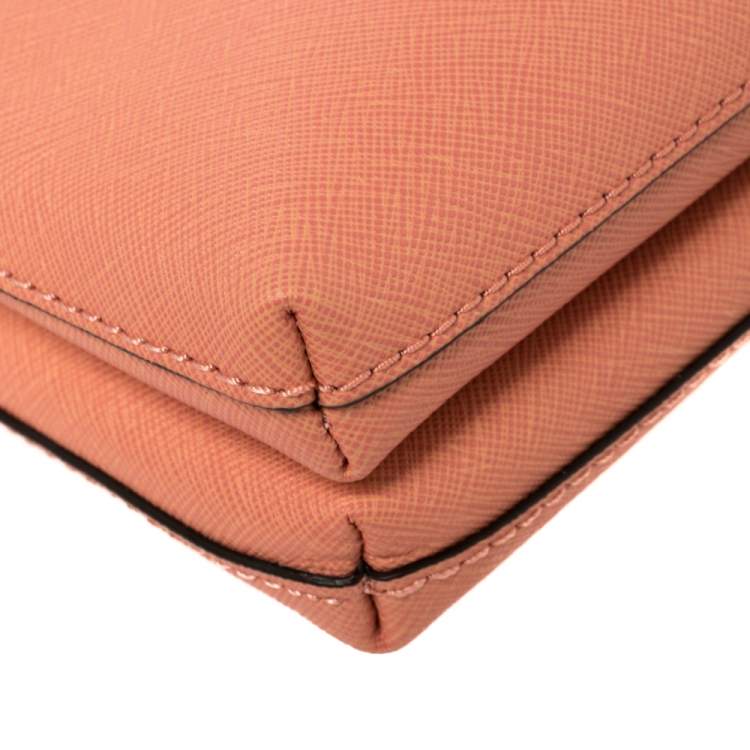 Pre Owned MICHAEL Michael Kors Pink Saffiano Leather Jet Set Double Gusset Wristlet Clutch