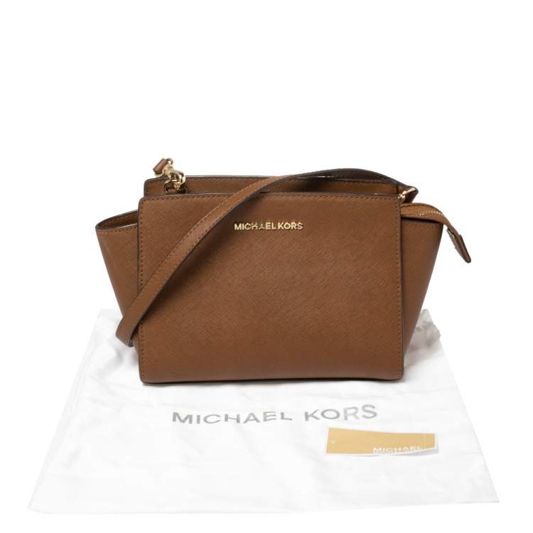 Pre Owned MICHAEL Micheal Kors Brown Saffiano Leather Small Selma Crossbody Bag