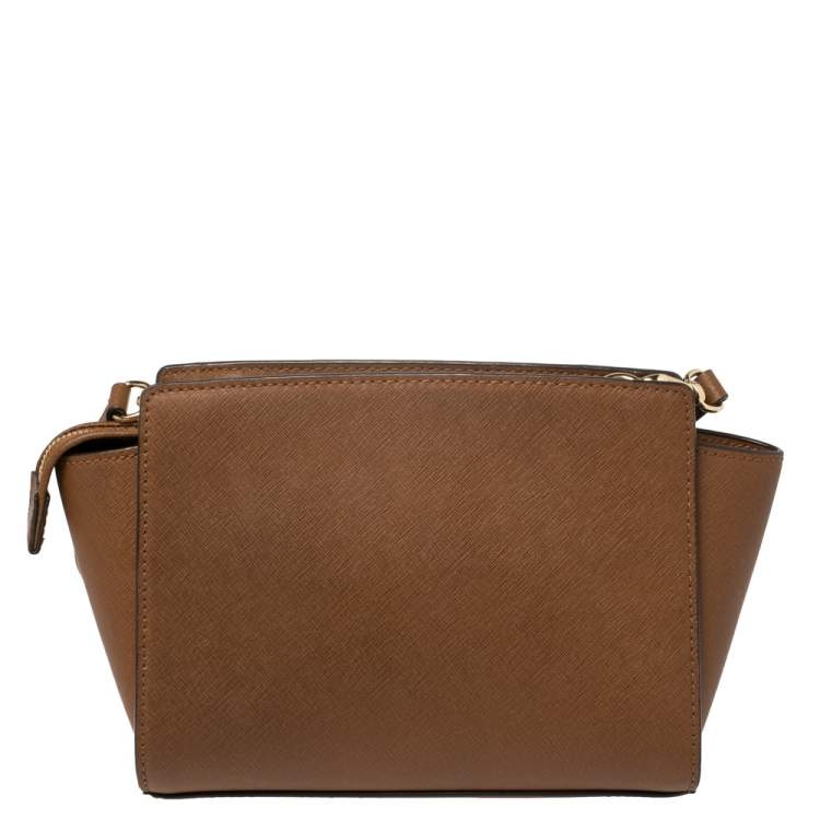 Pre Owned MICHAEL Micheal Kors Brown Saffiano Leather Small Selma Crossbody Bag