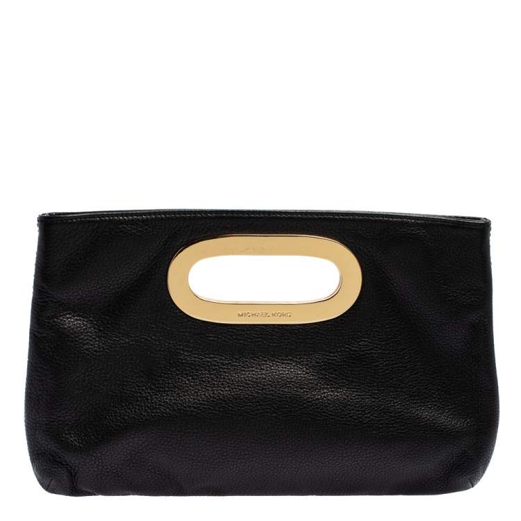 Pre Owned MICHAEL Michael Kors Black Pebbled Leather Berkley Clutch