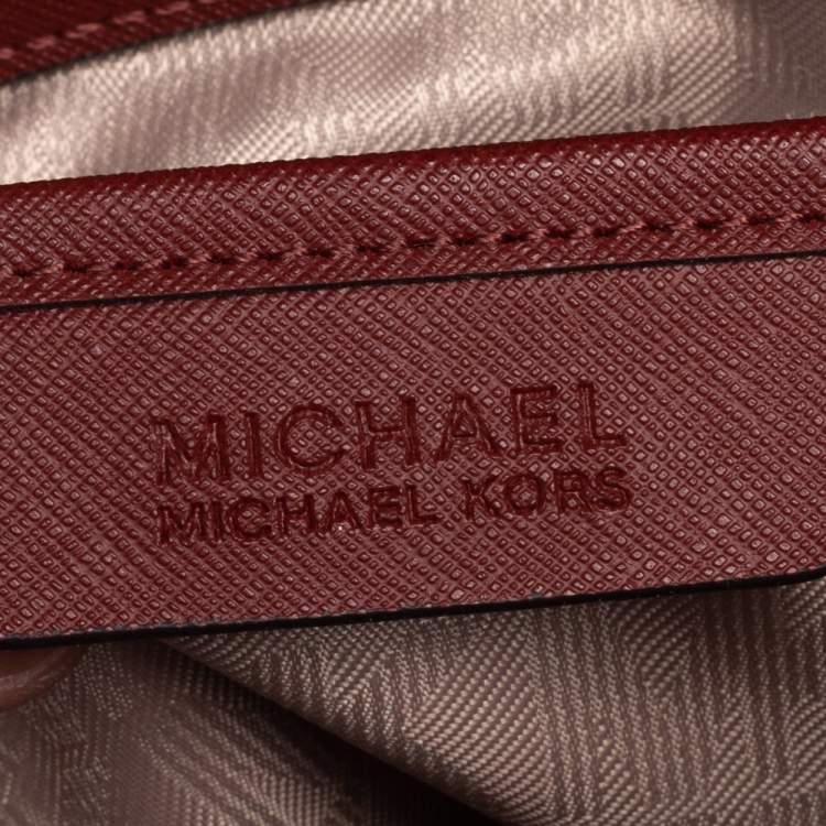 Pre Owned MICHAEL Michael Kors Dark Red Saffiano Leather Jet Set Travel Tote