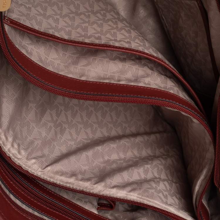 Pre Owned MICHAEL Michael Kors Dark Red Saffiano Leather Jet Set Travel Tote