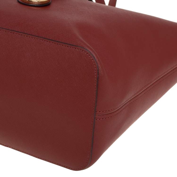 Pre Owned MICHAEL Michael Kors Dark Red Saffiano Leather Jet Set Travel Tote