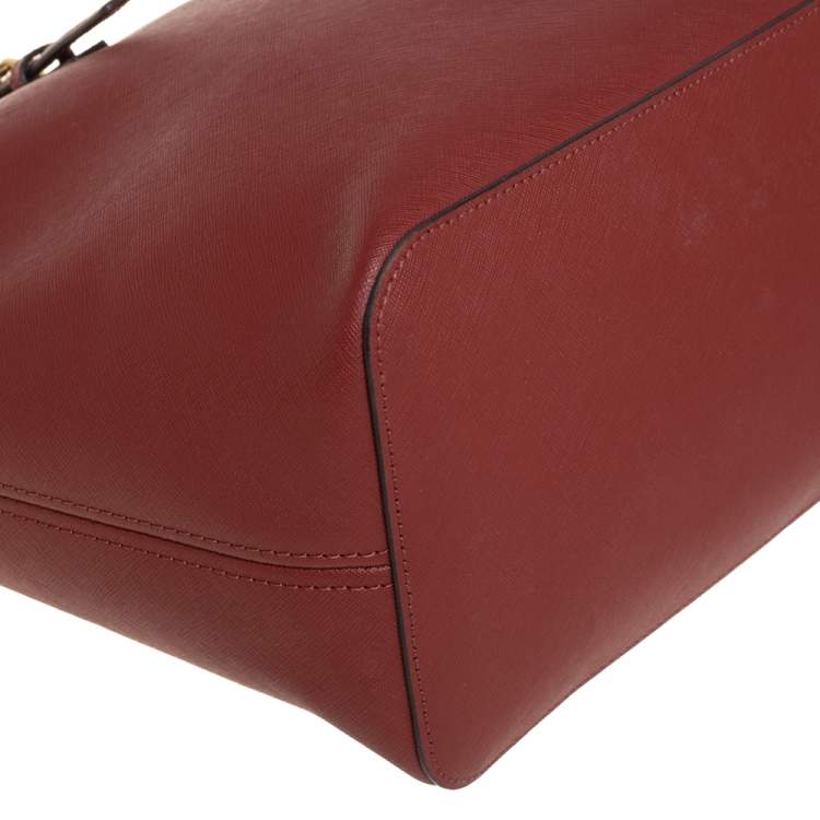Pre Owned MICHAEL Michael Kors Dark Red Saffiano Leather Jet Set Travel Tote