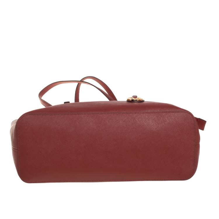 Pre Owned MICHAEL Michael Kors Dark Red Saffiano Leather Jet Set Travel Tote
