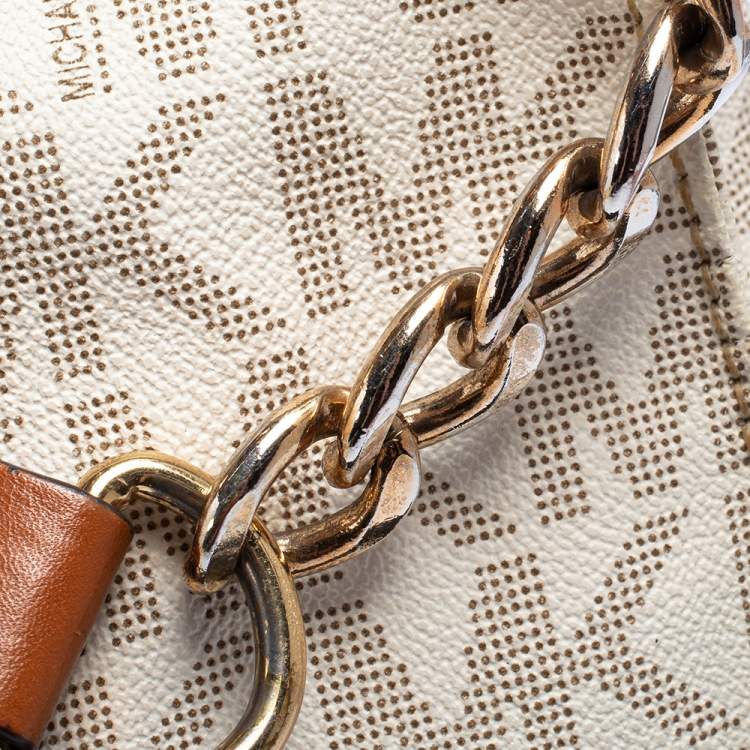 Pre Owned MICHAEL Michael Kors White Signature Coated Canvas and Leather Large Hamilton North South Tote