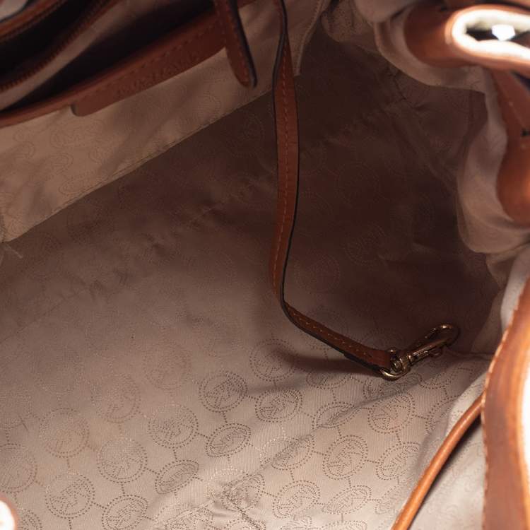 Pre Owned MICHAEL Michael Kors White Signature Coated Canvas and Leather Large Hamilton North South Tote