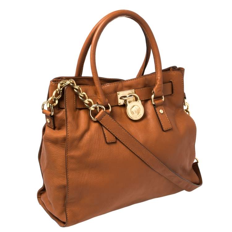 Pre Owned MICHAEL Michael Kors Brown Leather Large Hamilton North South Tote