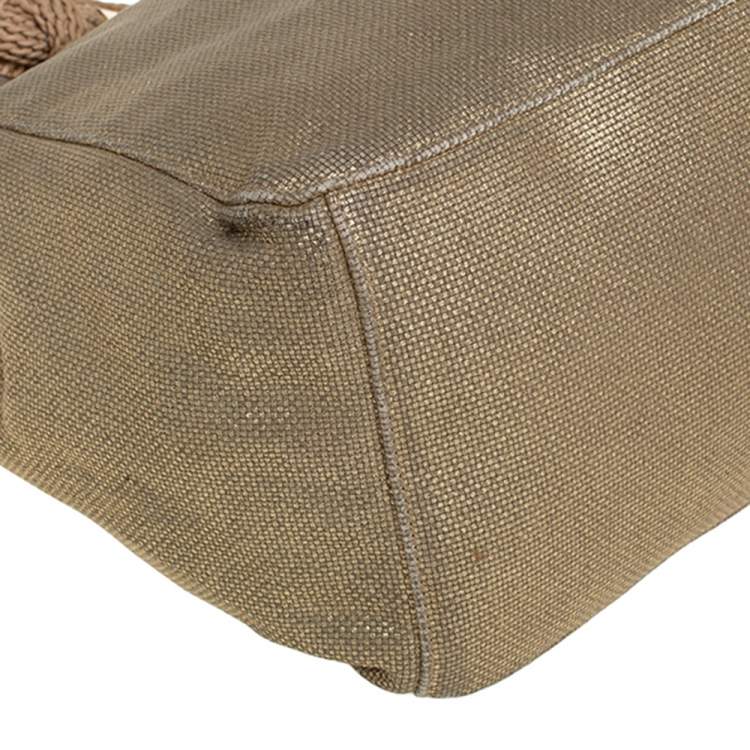 Pre Owned MICHAEL Michael Kors Metallic Beige/Brown Canvas and Leather Large Isla Tote
