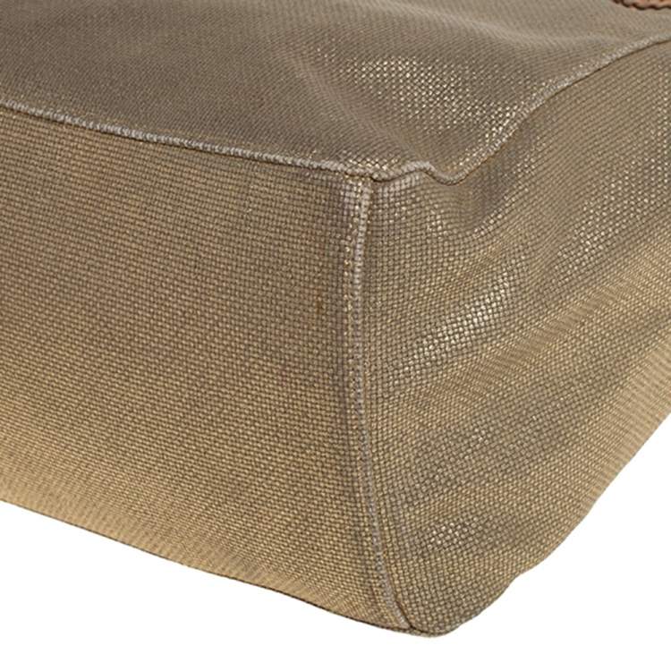 Pre Owned MICHAEL Michael Kors Metallic Beige/Brown Canvas and Leather Large Isla Tote