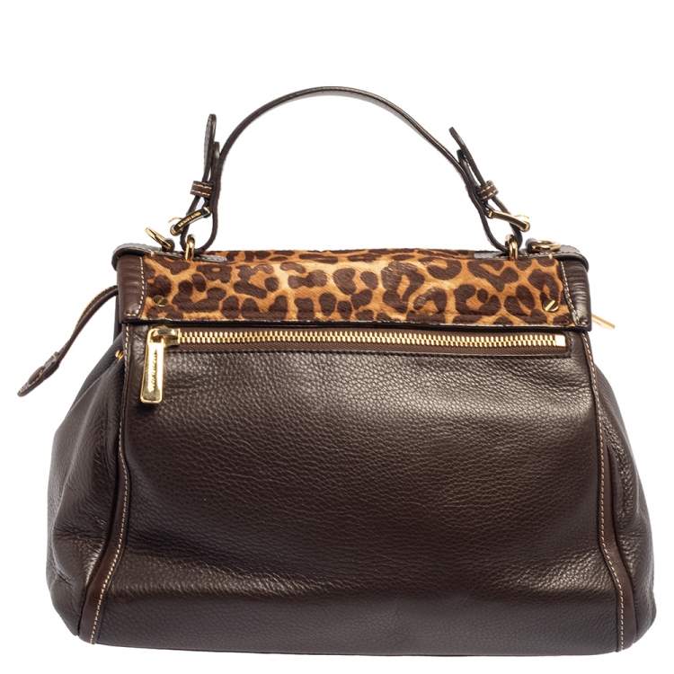 Pre Owned MICHAEL Michael Kors Brown Leather and Calfhair Margo Top Handle Bag