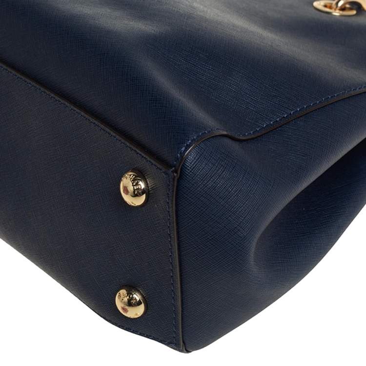 Pre Owned MICHAEL Michael Kors Navy Blue Leather Medium Cynthia Tote