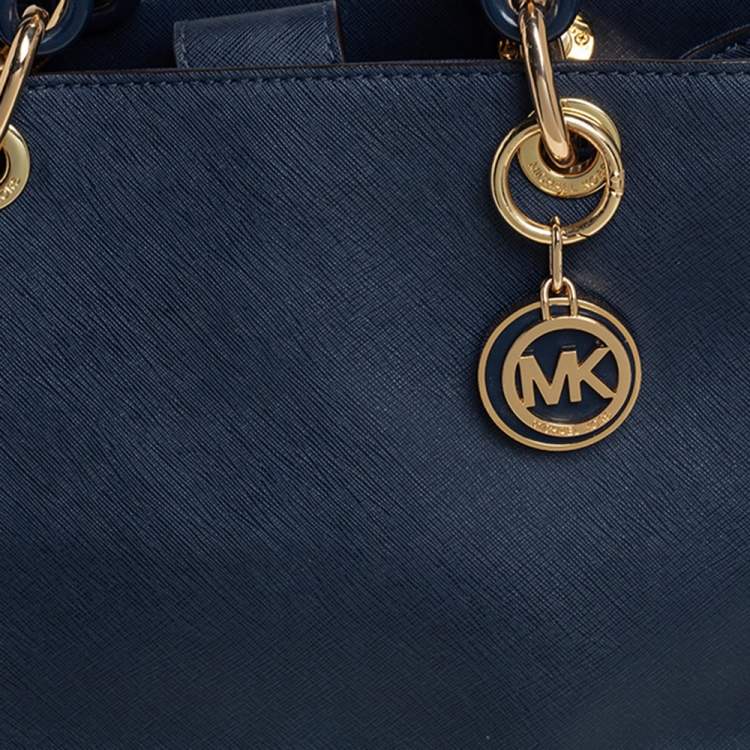 Pre Owned MICHAEL Michael Kors Navy Blue Leather Medium Cynthia Tote