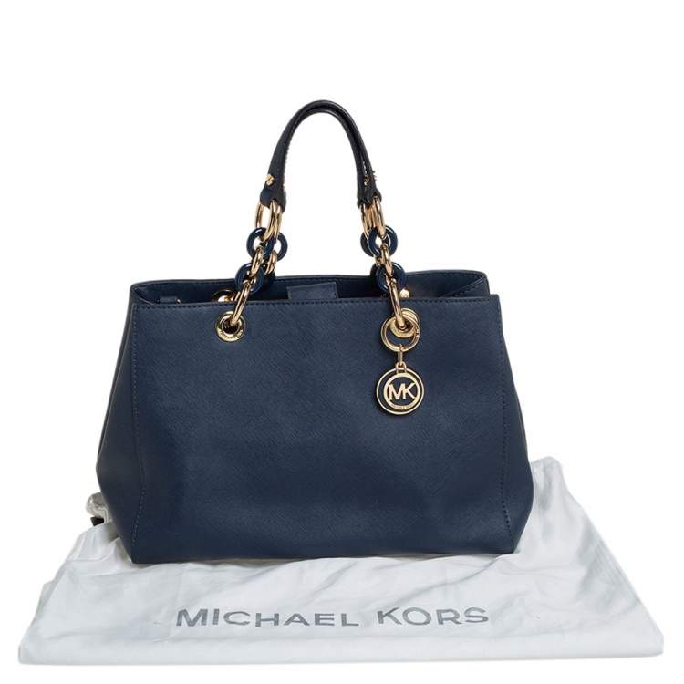 Pre Owned MICHAEL Michael Kors Navy Blue Leather Medium Cynthia Tote