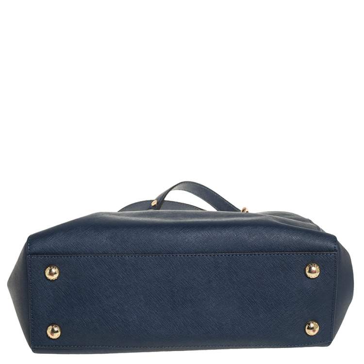 Pre Owned MICHAEL Michael Kors Navy Blue Leather Medium Cynthia Tote