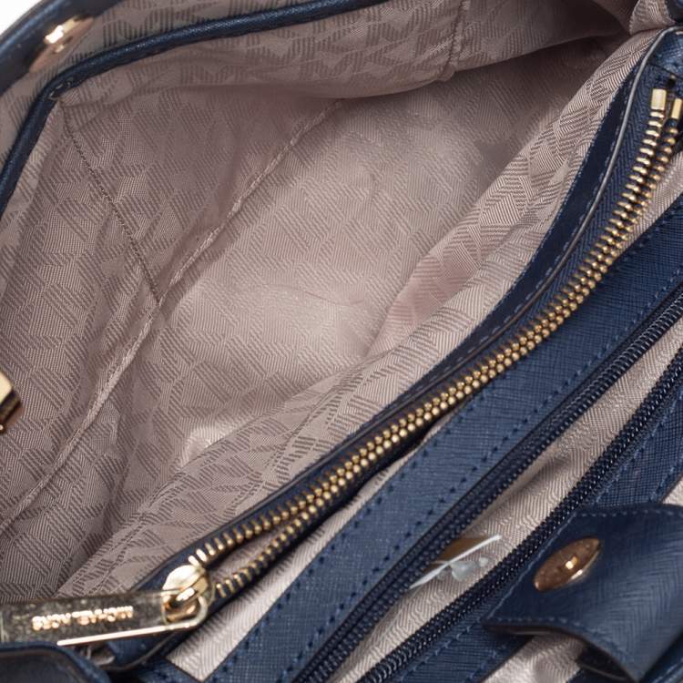 Pre Owned MICHAEL Michael Kors Navy Blue Leather Medium Cynthia Tote