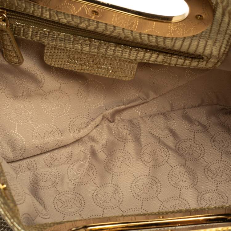Pre Owned MICHAEL Michael Kors Metallic Lizard Embossed Leather Berkley Clutch