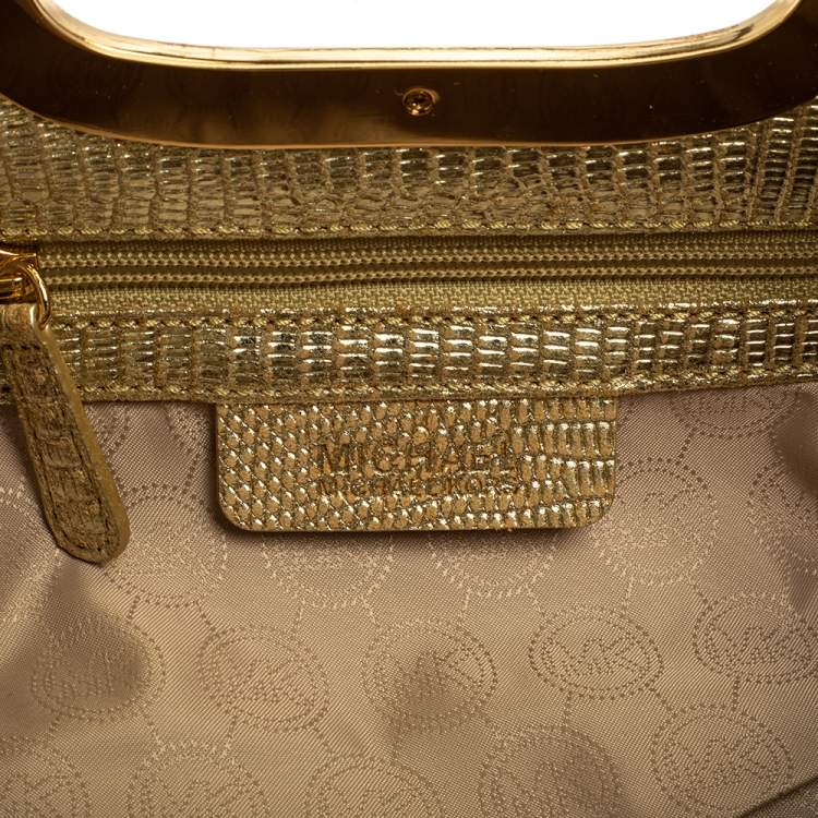 Pre Owned MICHAEL Michael Kors Metallic Lizard Embossed Leather Berkley Clutch