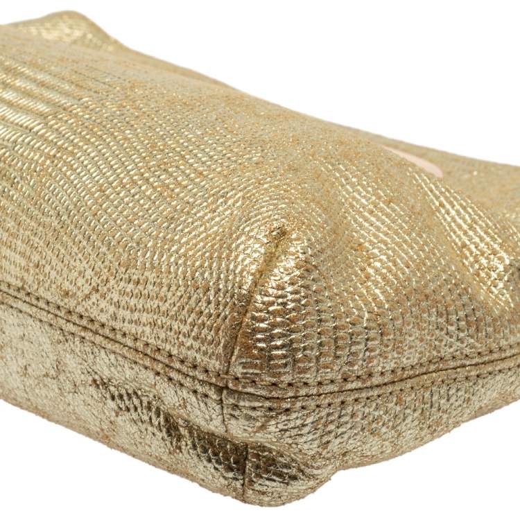 Pre Owned MICHAEL Michael Kors Metallic Lizard Embossed Leather Berkley Clutch