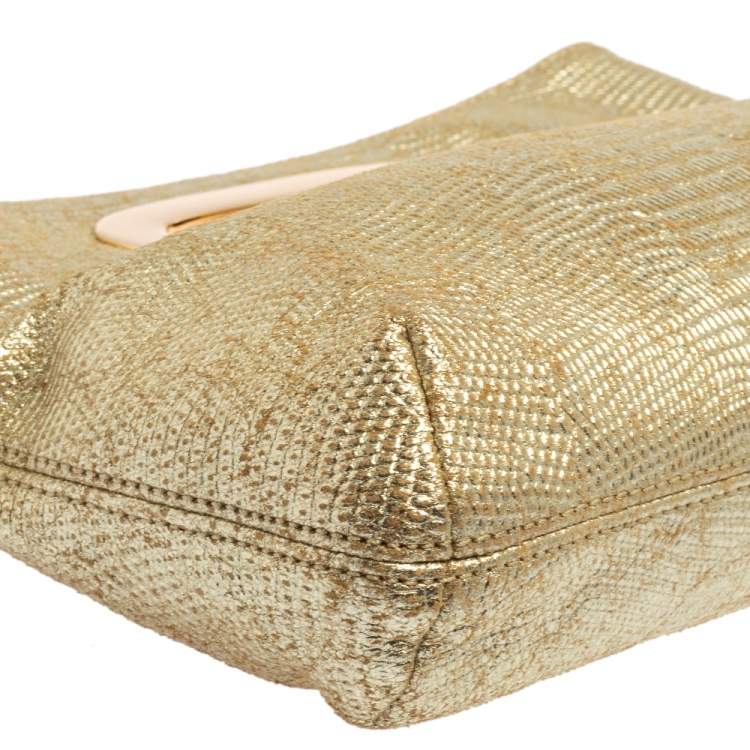 Pre Owned MICHAEL Michael Kors Metallic Lizard Embossed Leather Berkley Clutch
