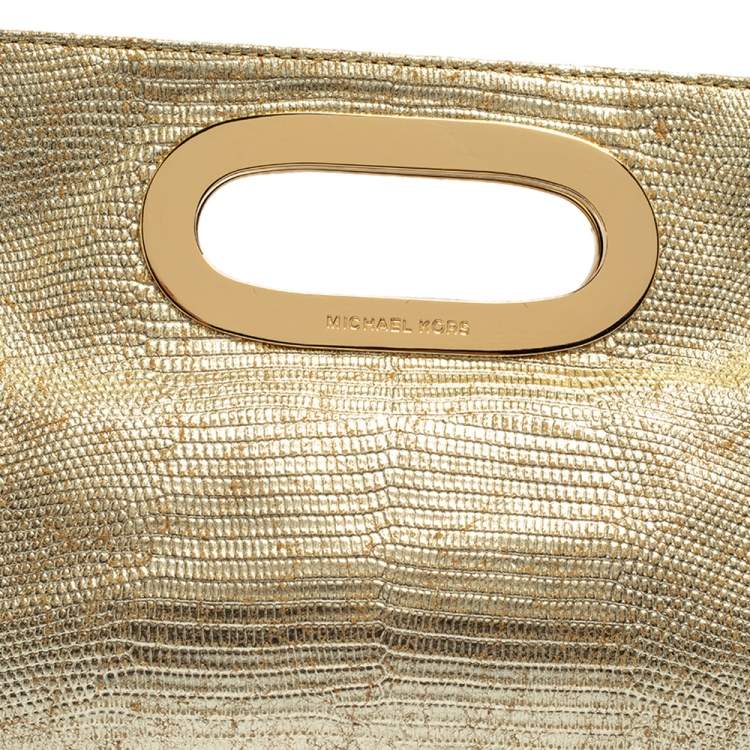 Pre Owned MICHAEL Michael Kors Metallic Lizard Embossed Leather Berkley Clutch