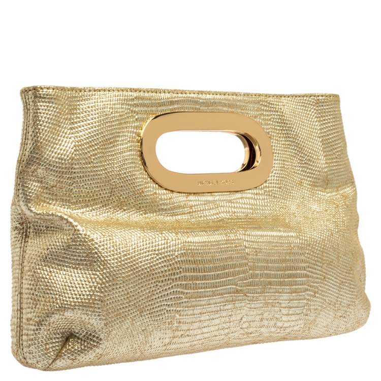 Pre Owned MICHAEL Michael Kors Metallic Lizard Embossed Leather Berkley Clutch