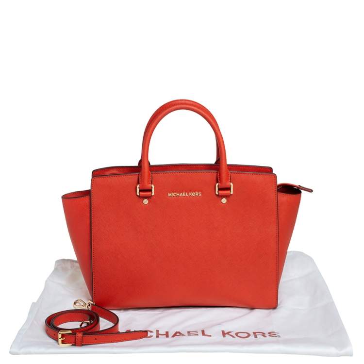 Pre Owned MICHAEL Michael Kors Orange Saffiano Leather Large Selma Tote