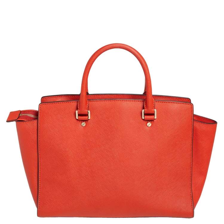 Pre Owned MICHAEL Michael Kors Orange Saffiano Leather Large Selma Tote