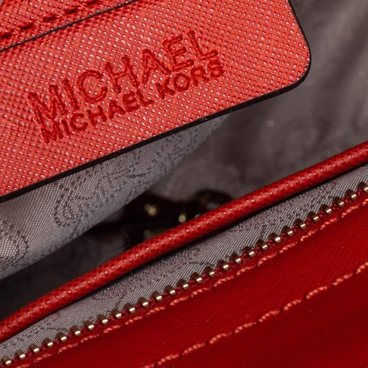 Pre Owned MICHAEL Michael Kors Orange Saffiano Leather Large Selma Tote