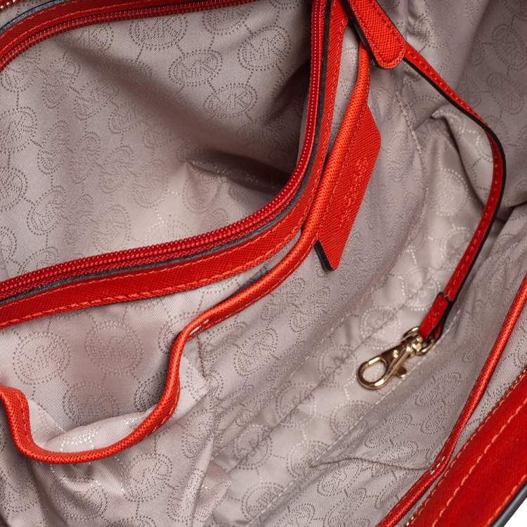 Pre Owned MICHAEL Michael Kors Orange Saffiano Leather Large Selma Tote