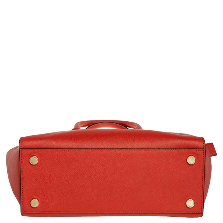 Pre Owned MICHAEL Michael Kors Orange Saffiano Leather Large Selma Tote
