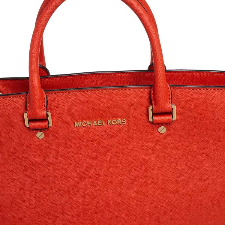 Pre Owned MICHAEL Michael Kors Orange Saffiano Leather Large Selma Tote